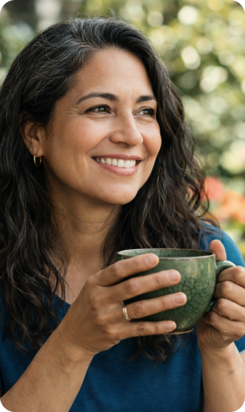 Woman smiling with cup